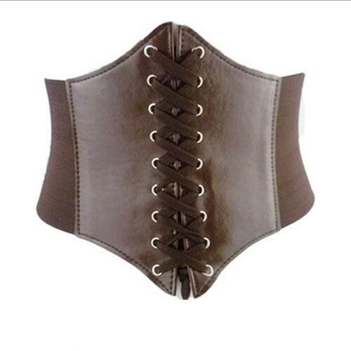 Corset Serre Taille Ceinture Marron Vintage Steampunk Moyen Âge Médiéval