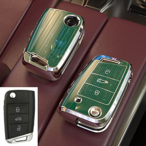 Vert - Utilisation De La Clé De Voiture Pliable - Coque De Protection De Clé Télécommande En Tpu, Etui Compatible Avec Vw Volkswagen Golf 7 Mk7 Tiguan Mk2 Pour Seat Ateca Leon Fr 2 Ibiza Pour Skoda Octavia A7