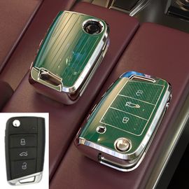 Vert - Utilisation De La Clé De Voiture Pliable - Coque De Protection De Clé Télécommande En Tpu, Etui Compatible Avec Vw Volkswagen Golf 7 Mk7 Tiguan Mk2 Pour Seat Ateca Leon Fr 2 Ibiza Pour Skoda Octavia A7