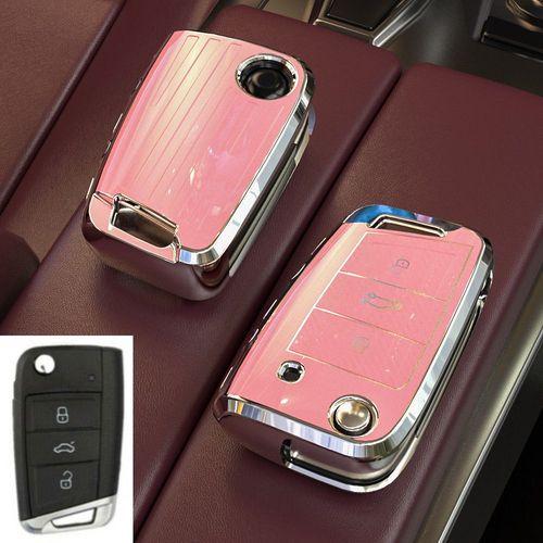 Rose - Utilisation De La Clé De Voiture Pliable - Coque De Protection De Clé Télécommande En Tpu, Etui Compatible Avec Vw Volkswagen Golf 7 Mk7 Tiguan Mk2 Pour Seat Ateca Leon Fr 2 Ibiza Pour Skoda Octavia A7