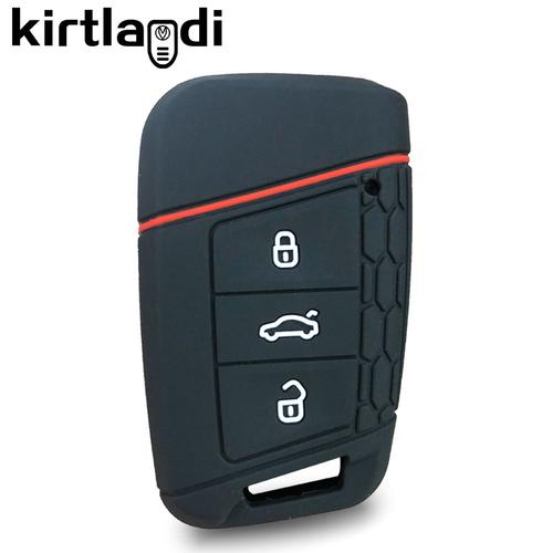 Noir (Bouton Blanc) - Coque De Porte Clés En Silicone Pour Skoda Octavia, Kodiaqkaroq, Pour Volkswagen, Vw, Polo, Passat B8, Tiguan 2, Pour Siège, Housse De Clé De Voiture