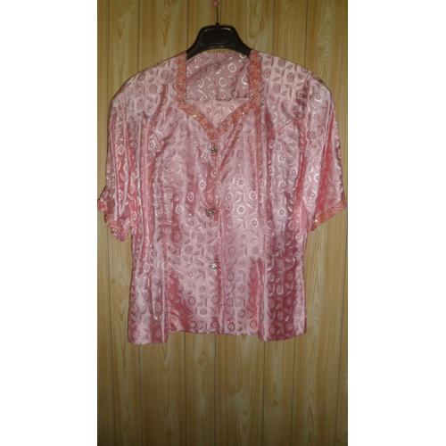 Tailleur Femme, Fait Main, Non Doublé : Veste Manches Courtes + Jupe T. 36/38 Jupe : 87 Cm Environ. Couleur Rose. Neuf, Jamais Porté.