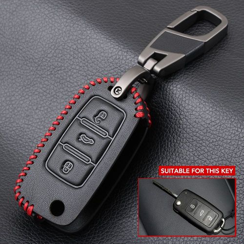 Ligne rouge - Étui à clés de voiture en cuir, pour Volkswagen VW Passat CC POLO Golf jetta tiguan Gol CrossFox Plus Eos Scirocco coccinelle Skoda Octavia