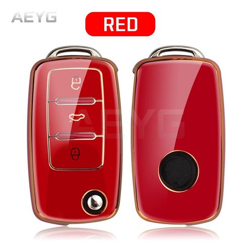 Boîtier rouge uniquement - Étui de clé de voiture en TPU, couverture complète à la mode pour Volkswagen, pour VW Bora Polo Tiguan Jetta Passat B5 B6 B7 Golf coccinelle pour Skoda Octavia