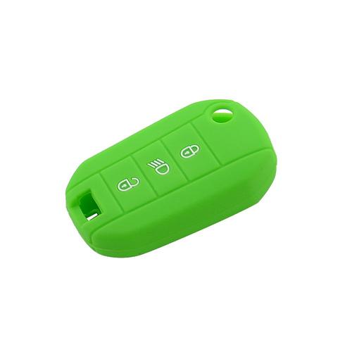 Vert - Étui De Protection Pour Clés De Voiture, 3 Boutons, En Caoutchouc Et Silicone, Pour Peugeot 3008 208 308 508 408 2008 Porte-Couvercle, Accessoires De Voiture