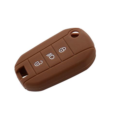 Marron - Étui De Protection Pour Clés De Voiture, 3 Boutons, En Caoutchouc Et Silicone, Pour Peugeot 3008 208 308 508 408 2008 Porte-Couvercle, Accessoires De Voiture