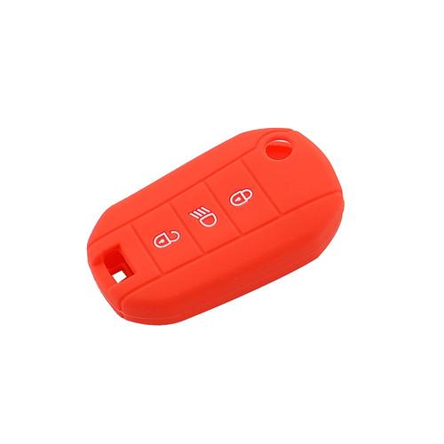 Rouge - Étui De Protection Pour Clés De Voiture, 3 Boutons, En Caoutchouc Et Silicone, Pour Peugeot 3008 208 308 508 408 2008 Porte-Couvercle, Accessoires De Voiture