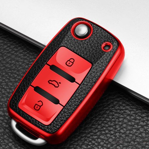 Rouge - Housse De Clé De Voiture En Cuir Tpu, Pour Volkswagen, Pour Vw Bora Polo Tiguan Jetta Passat B5 B6 B7 Golf Coccinelle, Skoda Octavia