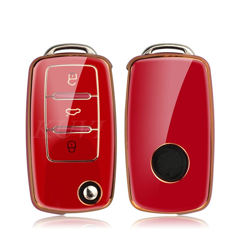 Rouge - Housse De Cl De Voiture En Placage De Luxe, Pour Vw...
