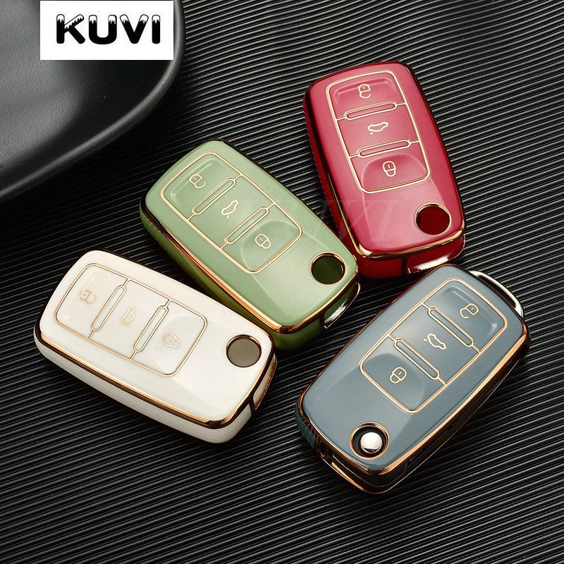 Rouge - Housse De Cl De Voiture En Placage De Luxe, Pour Vw... - 3