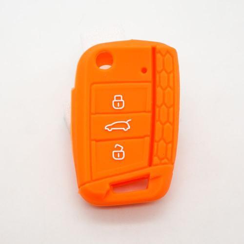 Orange - Housse De Clé De Voiture En Silicone, Pour Vw Golf 7 Mk7, 3 Boutons, Pliable, Télécommande, Pour Siège, Skoda, Accessoires