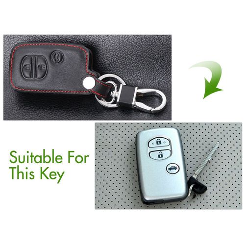 Style C - Porte clés de télécommande de voiture en cuir véritable, pour Toyota Camry Crown RAV4 Corolla Prado Prius, clé intelligente à 3 boutons, etui clés