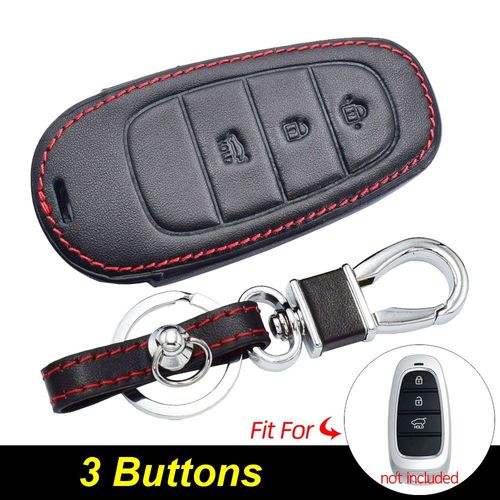 3 boutons - porte clés de voiture en cuir, housse de protection pour télécommande intelligente Hyundai Tucson Nexo Santa Fe Azera Sonata 2021 2022