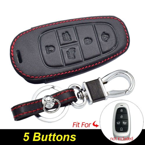 5 boutons - porte clés de voiture en cuir, housse de protection pour télécommande intelligente Hyundai Tucson Nexo Santa Fe Azera Sonata 2021 2022