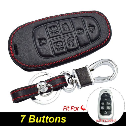 7 boutons - porte clés de voiture en cuir, housse de protection pour télécommande intelligente Hyundai Tucson Nexo Santa Fe Azera Sonata 2021 2022