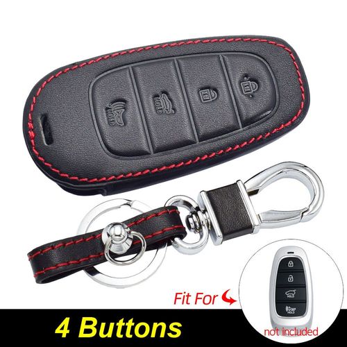 4 boutons - porte clés de voiture en cuir, housse de protection pour télécommande intelligente Hyundai Tucson Nexo Santa Fe Azera Sonata 2021 2022