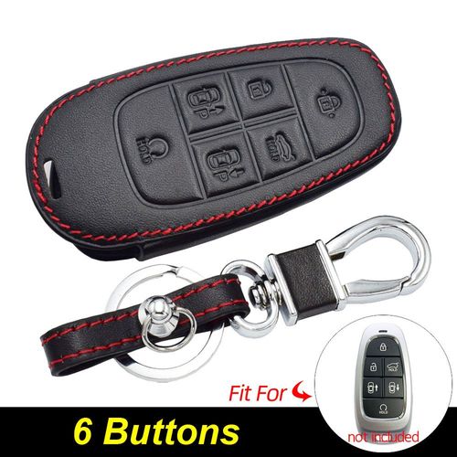 6 boutons - porte clés de voiture en cuir, housse de protection pour télécommande intelligente Hyundai Tucson Nexo Santa Fe Azera Sonata 2021 2022