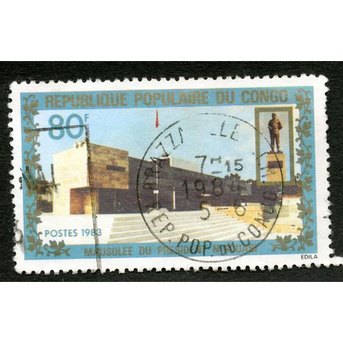 Timbre Oblitéré République Populaire Du Congo, Mausolée Du Président N Gouabi, Postes 1983, 80 F