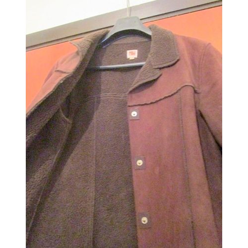 Manteau Long, Marron, Touché Peau, Style Années 70, T. 36