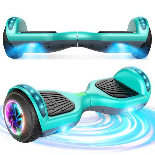 Sisigad Hoverboard Gyropode Pour Enfant Et Adulte,Overboard 6.5 Pouces Avec Bluetooth-Musique/Led-Roue Clignotante,Hoverboard Skateboards Meilleur Cadeau Pour Les Enfants - Vert + Gris