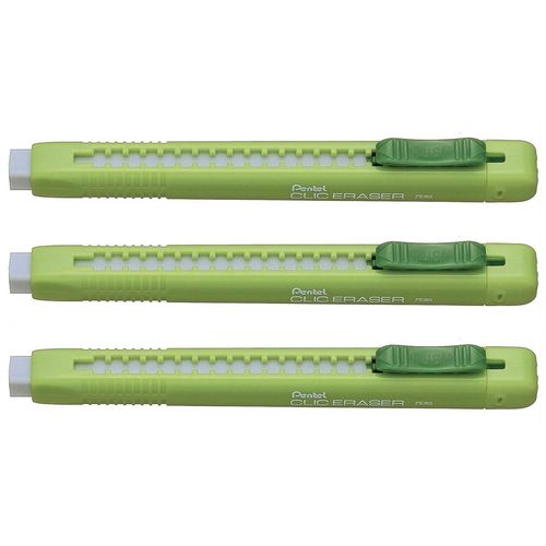 Pentel Lot De 3 Stylos Gomme Clic Eraser, Corps Vert Clair