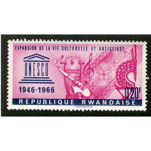 Timbre Non Oblitéré République Rwandaise, Expansion De La Vie Culturelle Et Artistique, Unesco 1946 - 1966, 0.20 F