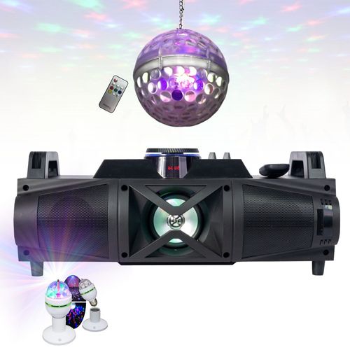Enceinte Compacte Bluetooth LEDS USB SD FM PARTY-FALCON - Boule Disco LEDS Rotative - Jeu Lumière Astro RGB Rotatif Musique Fête Bar