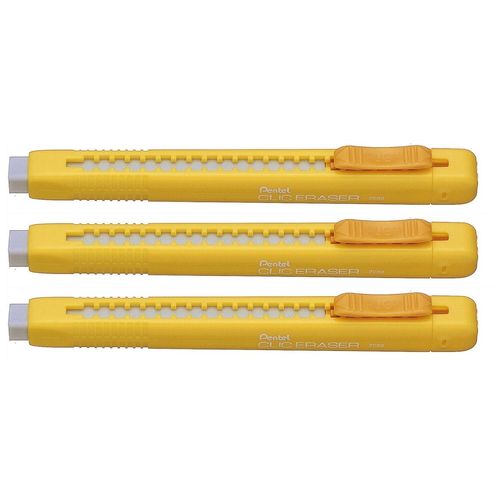 Pentel Lot De 3 Stylos Gomme Clic Eraser, Corps Jaune