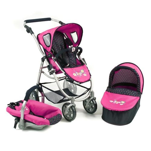 Bayer Chic 2000 637 12 La Poussette Pour Poupées, Combinée 3 En 1 Emotion "All In" - Marine Et Rose À Pois
