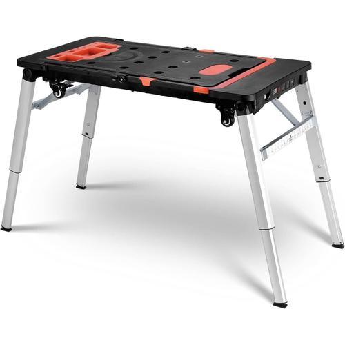 7 en 1 Multifonction Etabli Pliant, Établi Pliable avec Pieds en Métal, Plateforme de Travail Hauteur Réglable, Chariot Portable avec 4 Roues, Chariot Pliable, Échafaudage pour Les Travail de Bricolage