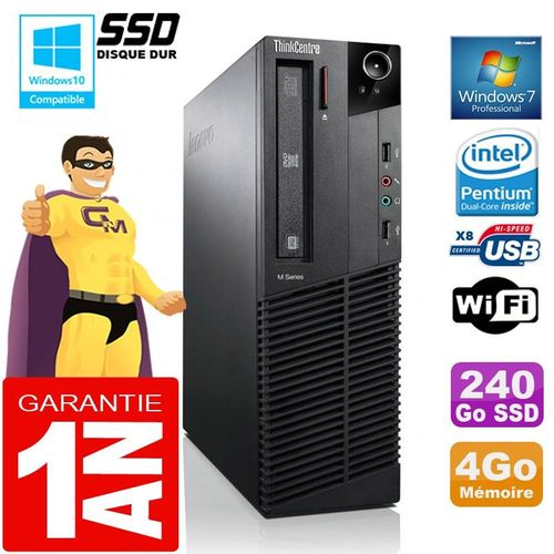 PC Lenovo M92p SFF Intel G630 Ram 4Go Disque 240 Go SSD Graveur DVD Wifi W7