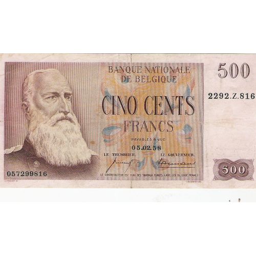 Billet Belgique 500 Franc 1958