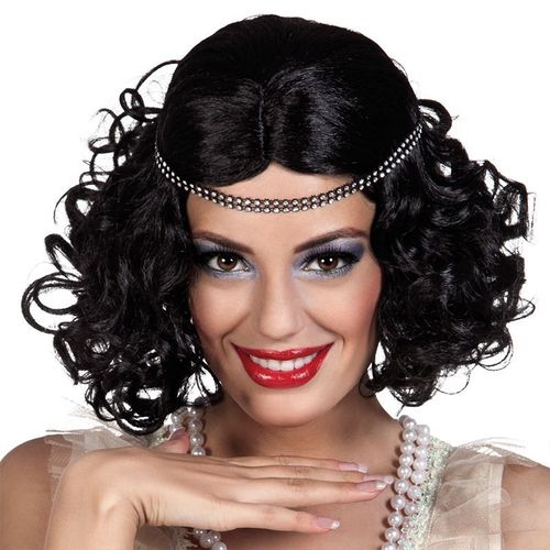 Perruque Charleston Noire Avec Bandeau