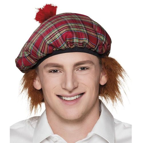 Bêret Ecossais Rouge Avec Cheveux