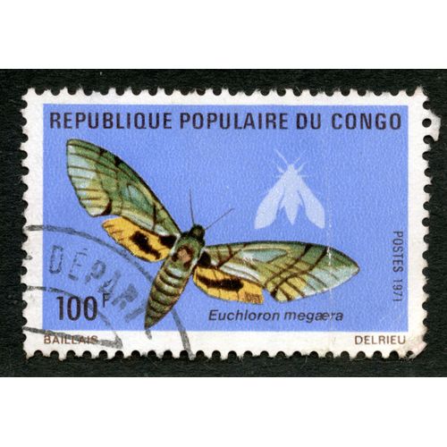 Timbre Oblitéré République Populaire Du Congo, Euchloron Megaera, Postes 1971, 100 F