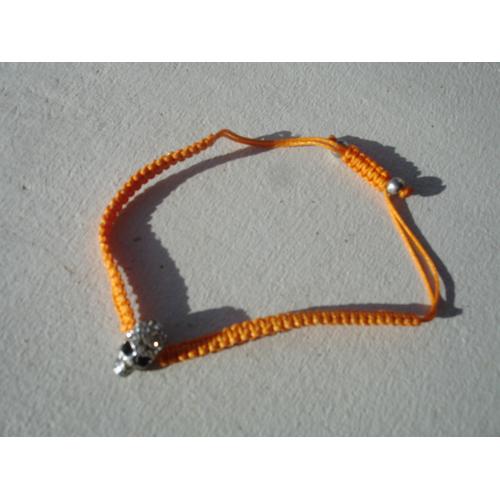 Bracelet Tressé Ajustable Orange, Motif Tête De Mort