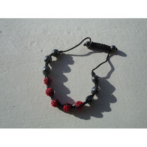 Bracelet Style Shamballa Rouge Et Gris (Embouts Aimantés)