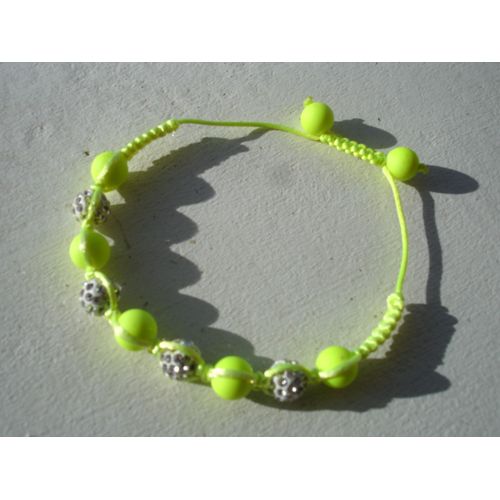 Bracelet Style Shamballa Jaune Fluo Et Perles Avec Des Strass