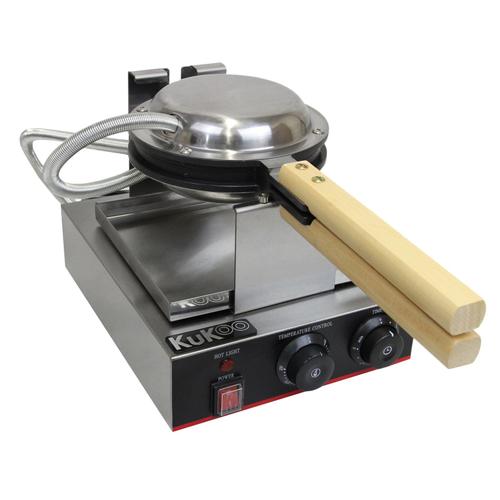 KuKoo Gaufrier électrique professionnel simple moule, Boitier en Acier Inoxydable, Plaque de Cuisson en Téflon et en Aluminium