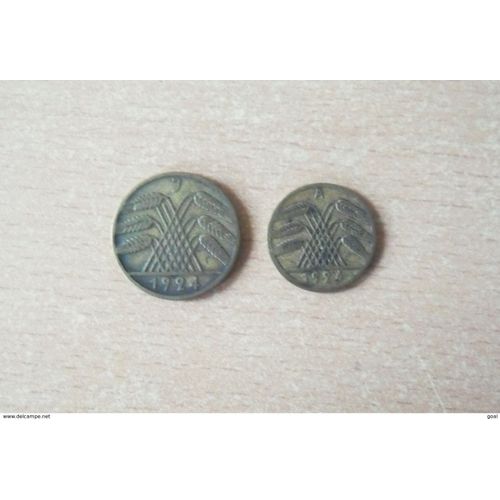 Lot De 2 Monnaies De 5 Et 10 Rentenpfennig De 1924