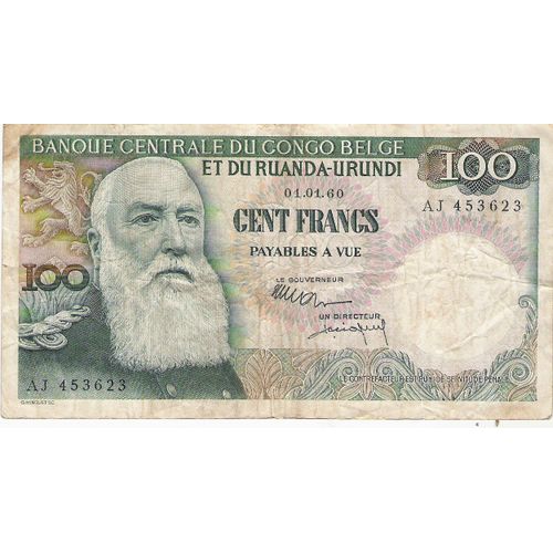 Billet Afrique 100 Fr Congo Belge 1960