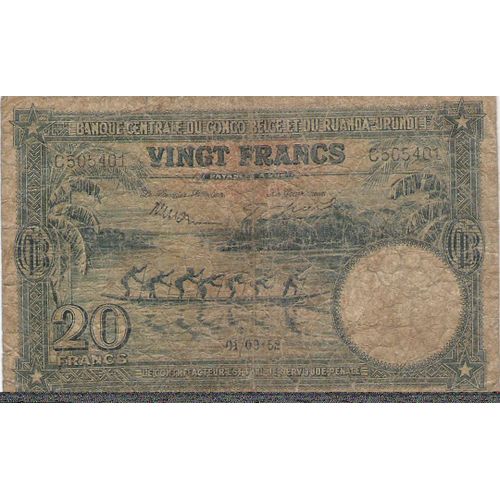 Billet Afrique 20 Fr Congo Belge 1952 Pyrogue