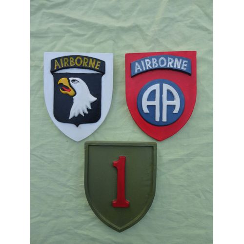 Trio Blason : 101ème Airborne + 82ème Airborne + Big Red One - Polychrome - Avec Accroche