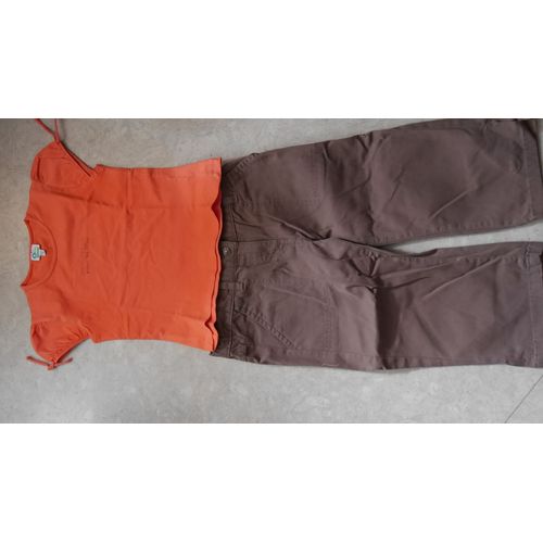Lot Corsaire Nky Marron Et 1 T-Shirt Okaidi Orange 8 Ans