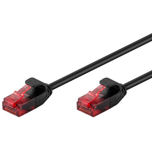 goobay - Cordon de raccordement - RJ-45 (M) pour RJ-45 (M) - 5 m - UTP - CAT 6 - verrouillé, rond, sans crochet - noir