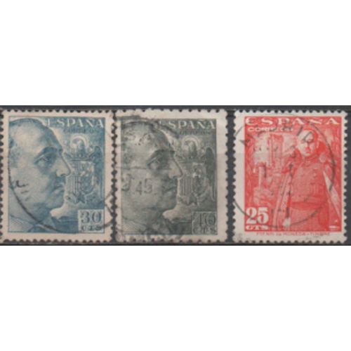 Espagne: Lot De 3 Timbres Représentant Le Dictateur Franco.