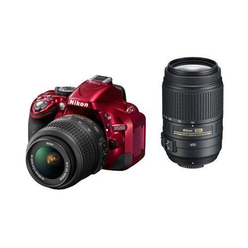 Nikon reflex mono-objectif appareil photo numérique D5200 kit double zoom AF-S DX NIKKOR 18-55 mm f / 3.5-5.6G VR / AF-S DX NIKKOR 55-300mm f / 4.5-5.6G ED VR Red D5200WZRD