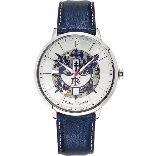 Montre Homme Élysée Cadran Argenté Bracelet Cuir Bleu
