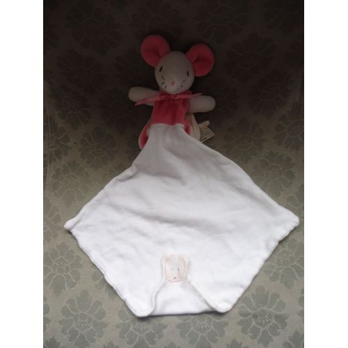 Souris Blanc Doudou Plat En Peluche Losange Fille 42 Cm Sucre D'Orge