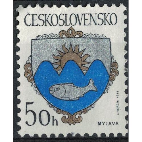 Tchécoslovaquie 1986 Oblitéré Used Coats Of Arms Blason Ville De Myjava